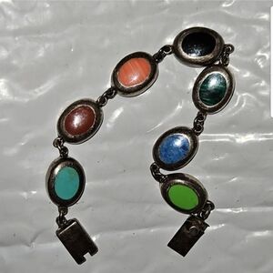 Vintage Silver and Multistone Bead & Link Bracelet
